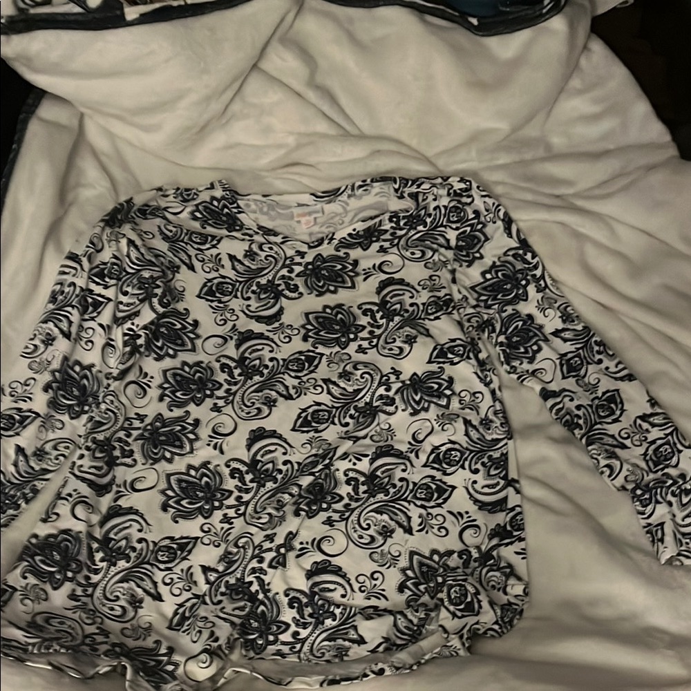 Blue and White Floral Long Sleeve Top
